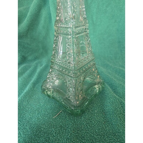 Vintage Eiffel Tower Clear Green Glass Liquor Bottle Decanter 14" - Picture 6 of 8